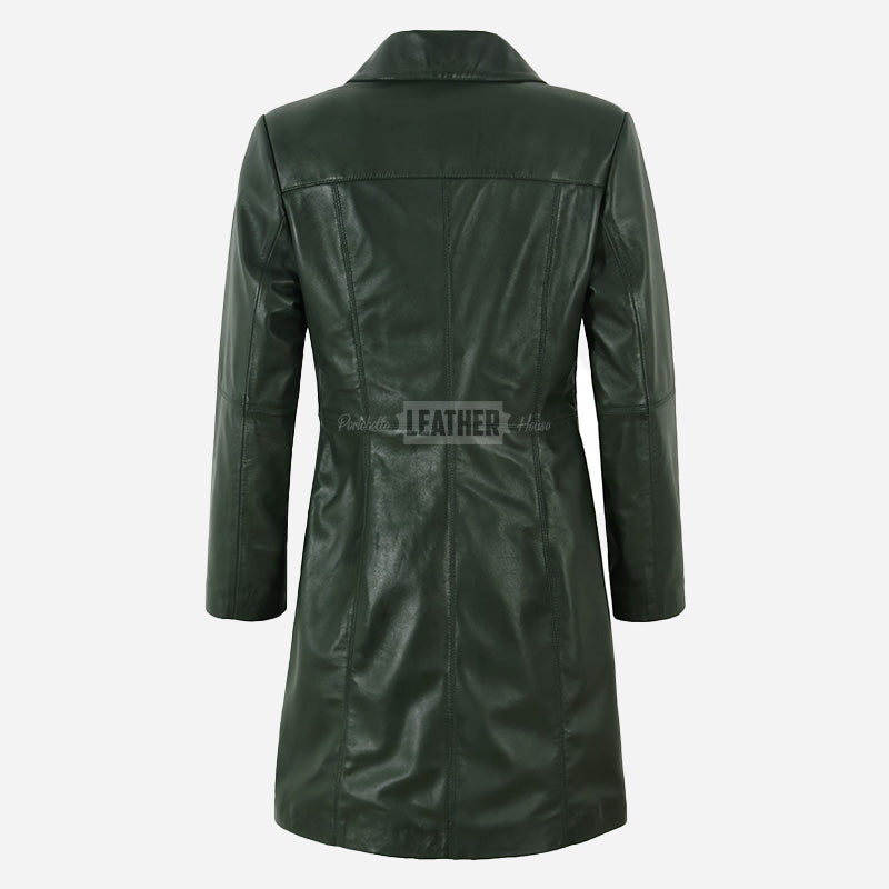 VIONNA 3/4 Length Button Down Leather Coat