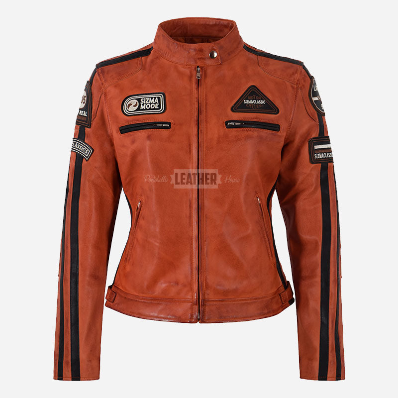 SIZMA Women's Leather Biker Jacket