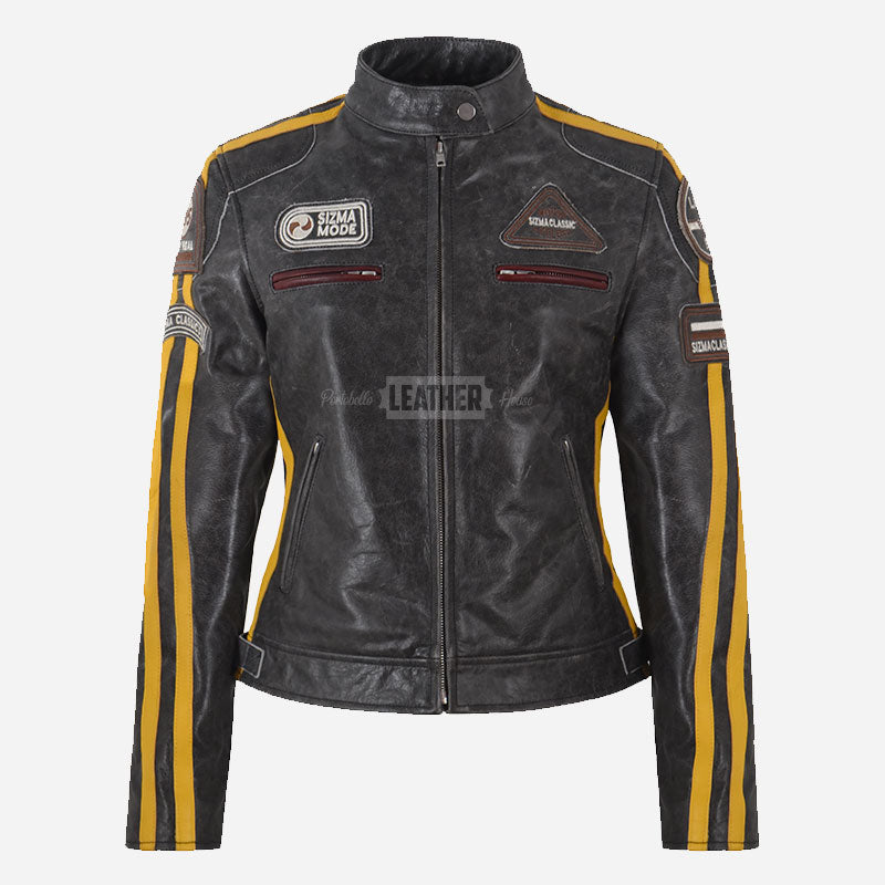 SIZMA Women's Rugged Biker Jacket Black