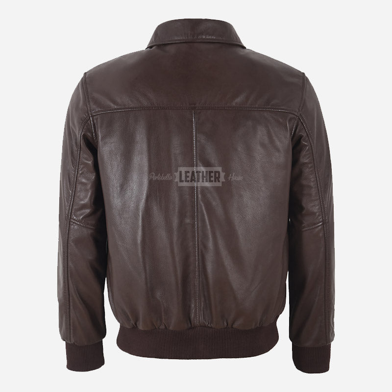 ROLF Brown Leather Bomber Jacket for Men