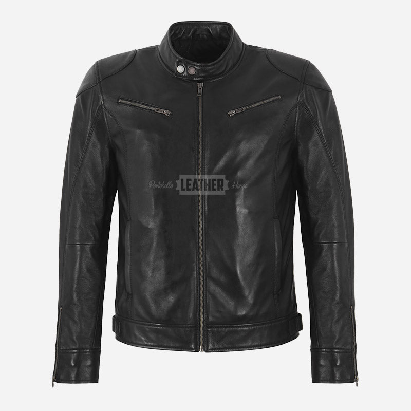MORTON Men's Black Leather Racer Jacket