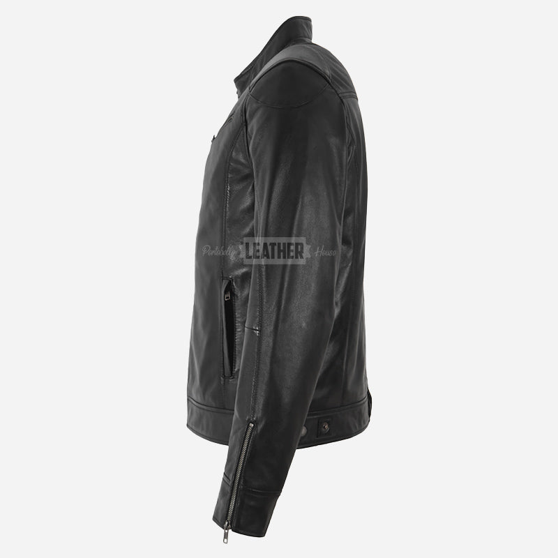 MORTON Men's Black Leather Racer Jacket