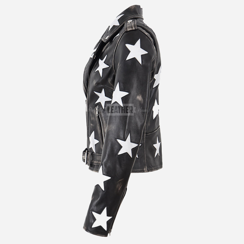 NOVA Vintage Leather Jacket with Star Accents