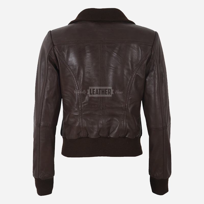 AMBER Brown Leather Bomber Jacket for Women