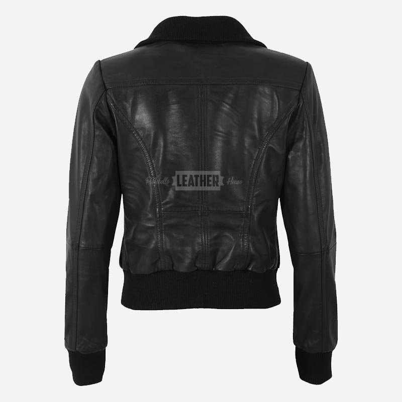 AURE Black Leather Bomber Jacket