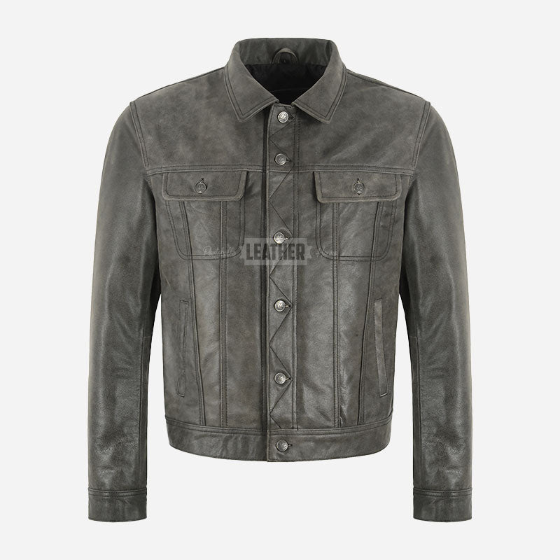 JAXLEY Grey Vintage Denim Leather Jacket