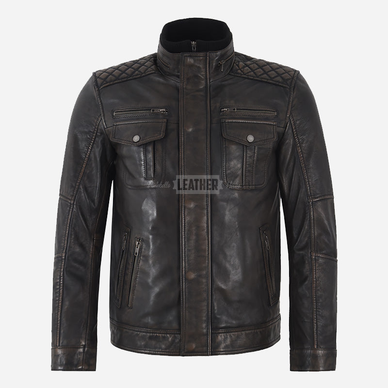 ASHWICK Men's Vintage Black Leather Jacket