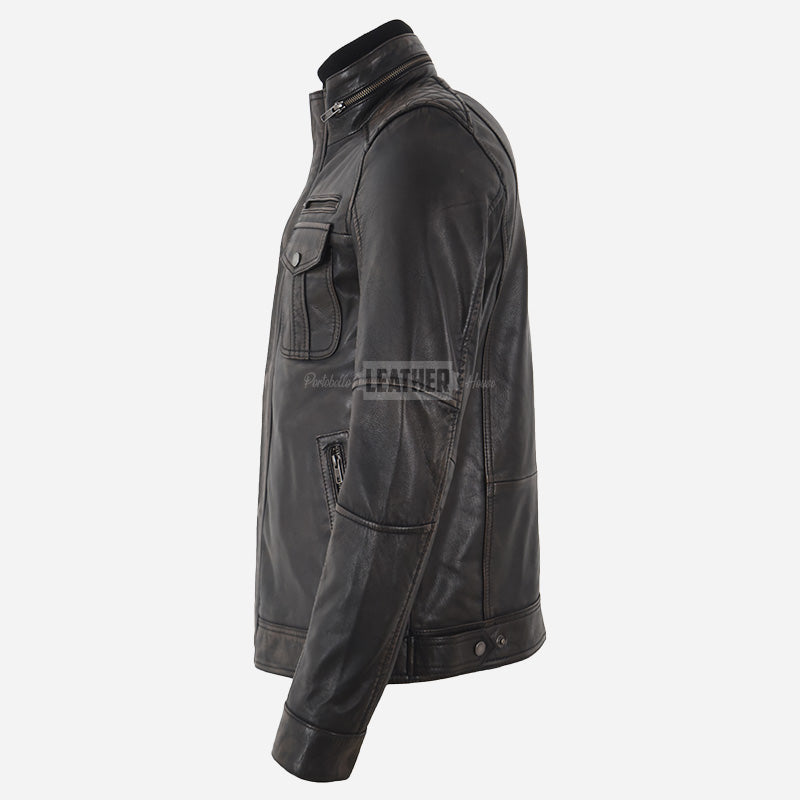 ASHWICK Men's Vintage Black Leather Jacket