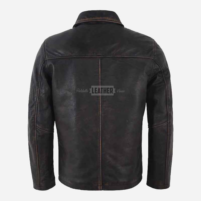 FRANKIE Men's Collared Vintage Leather Jacket