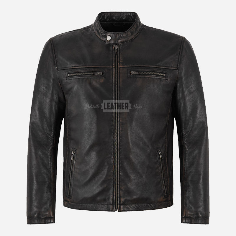 BENNY Men's Leather Racer Jacket Vintage