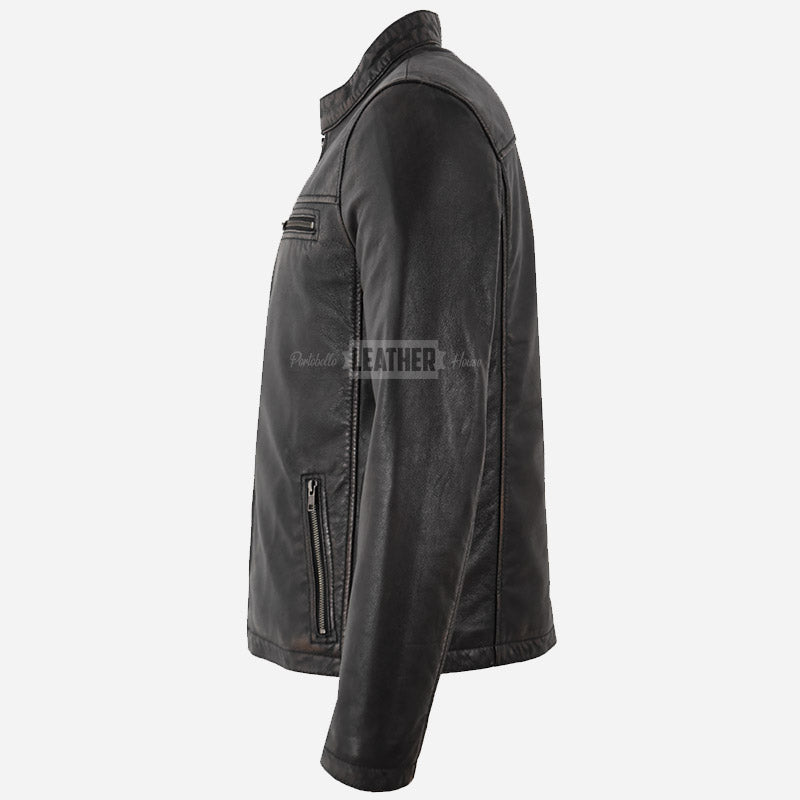 BENNY Men's Leather Racer Jacket Vintage