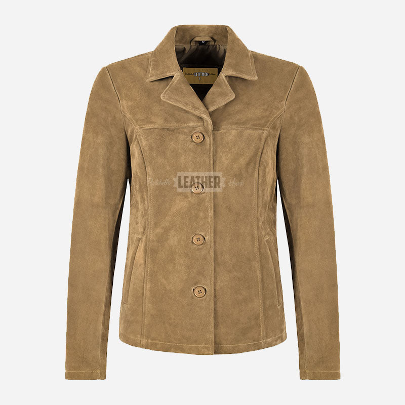 SELZA Women's Notch Collar Suede Jacket