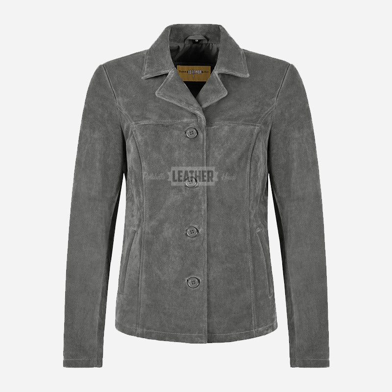 SELZA Women's Notch Collar Suede Jacket