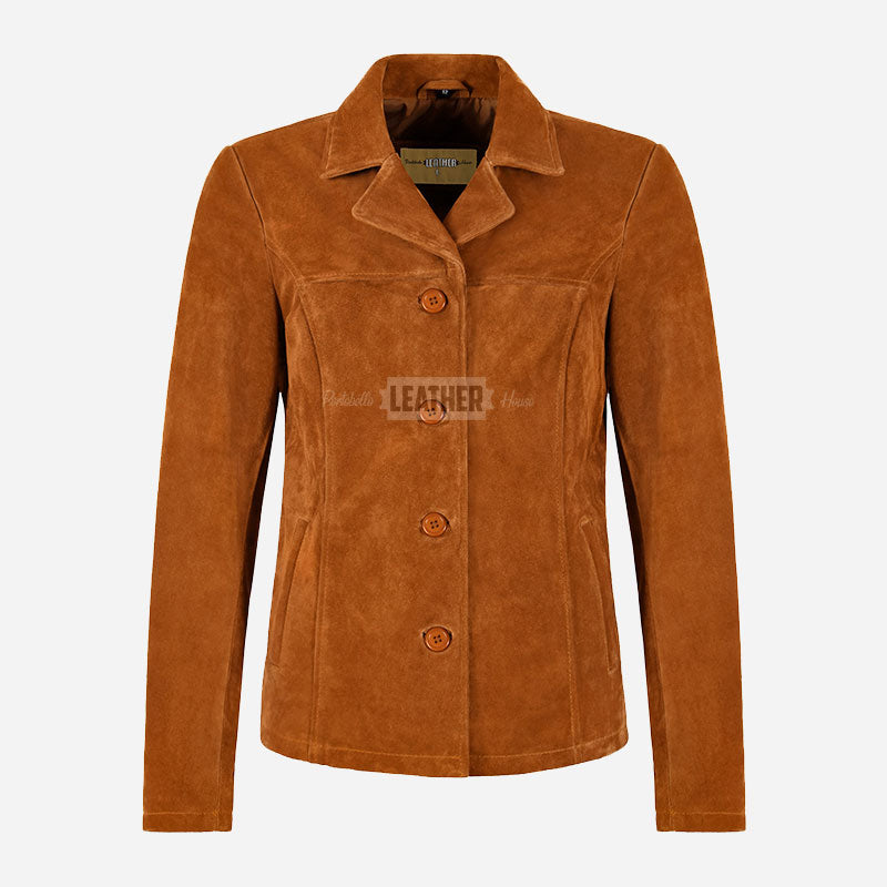 SELZA Women's Notch Collar Suede Jacket
