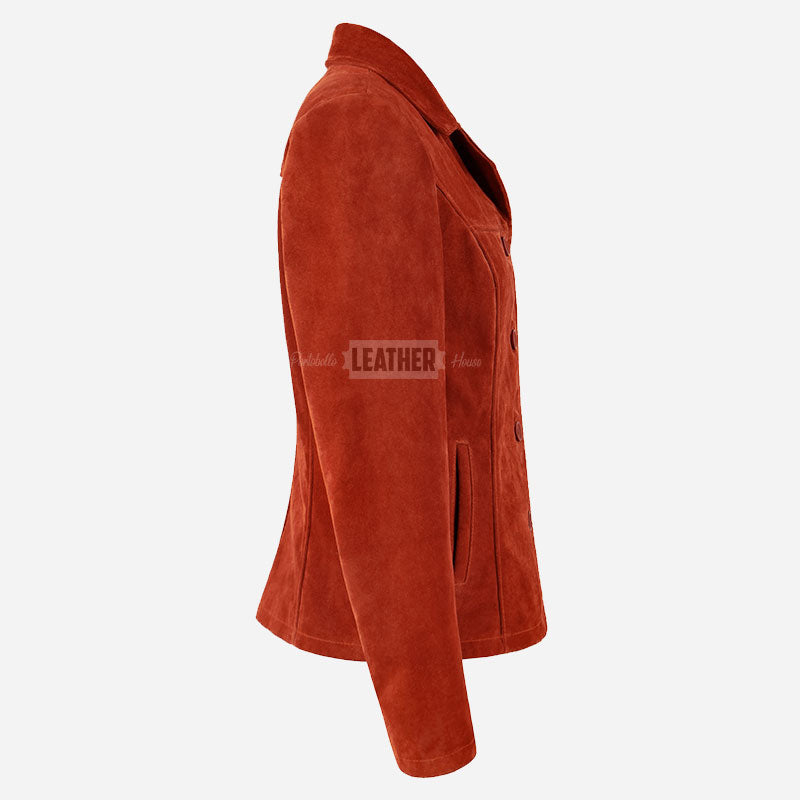 SELZA Women's Notch Collar Suede Jacket