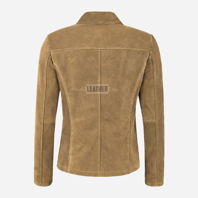 SELZA Women's Notch Collar Suede Jacket