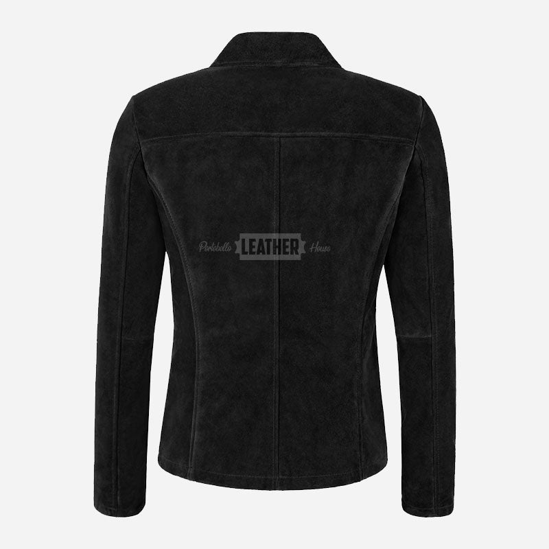 SELZA Women's Notch Collar Suede Jacket