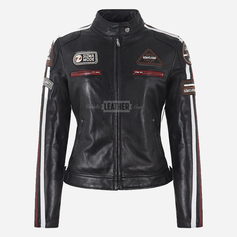 SIZMA Women's Leather Biker Jacket