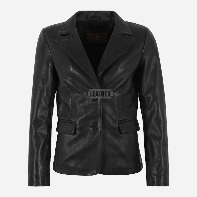KAELIS Women's Leather Blazer in Black