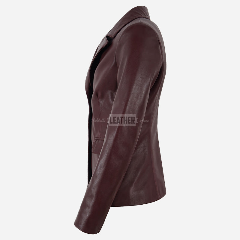 KAELIS Women's Leather Blazer in Burgundy