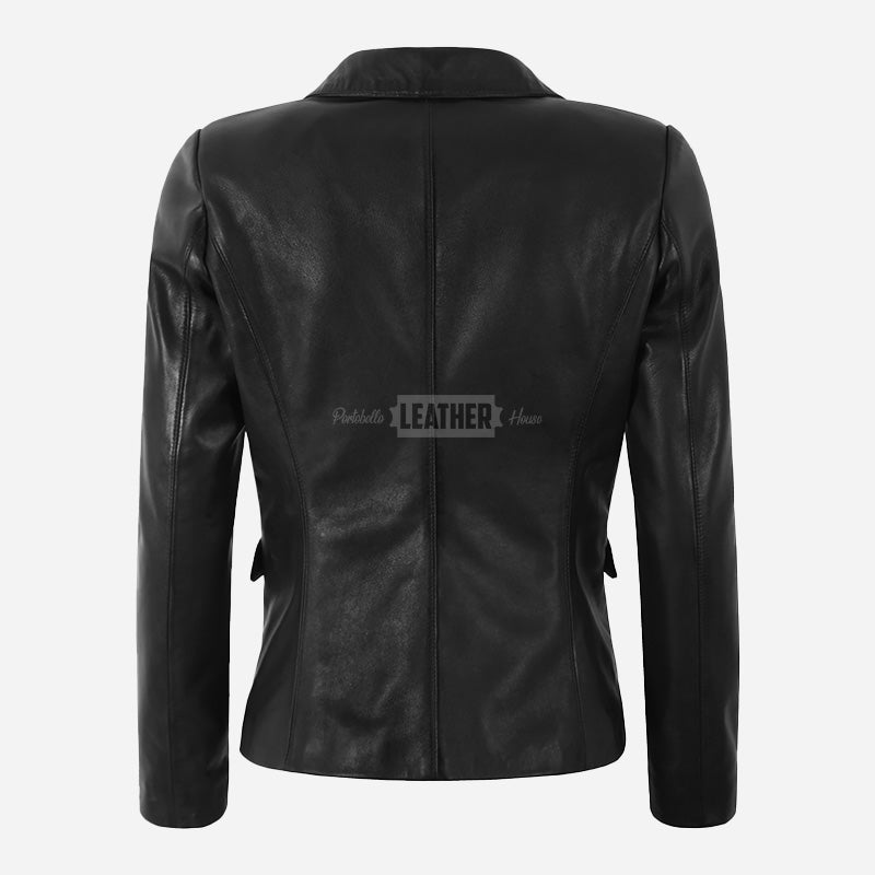 KAELIS Women's Leather Blazer in Black