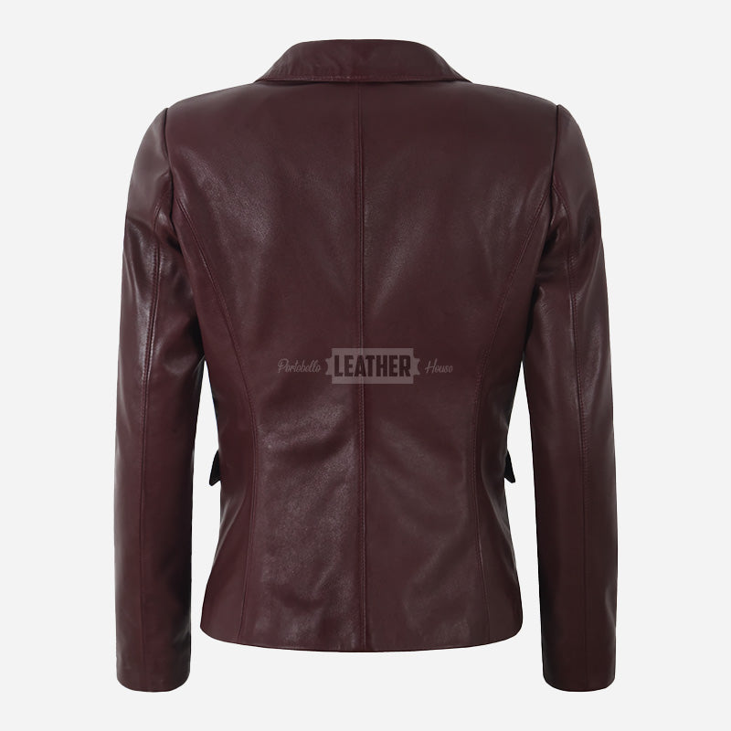 KAELIS Women's Leather Blazer in Burgundy