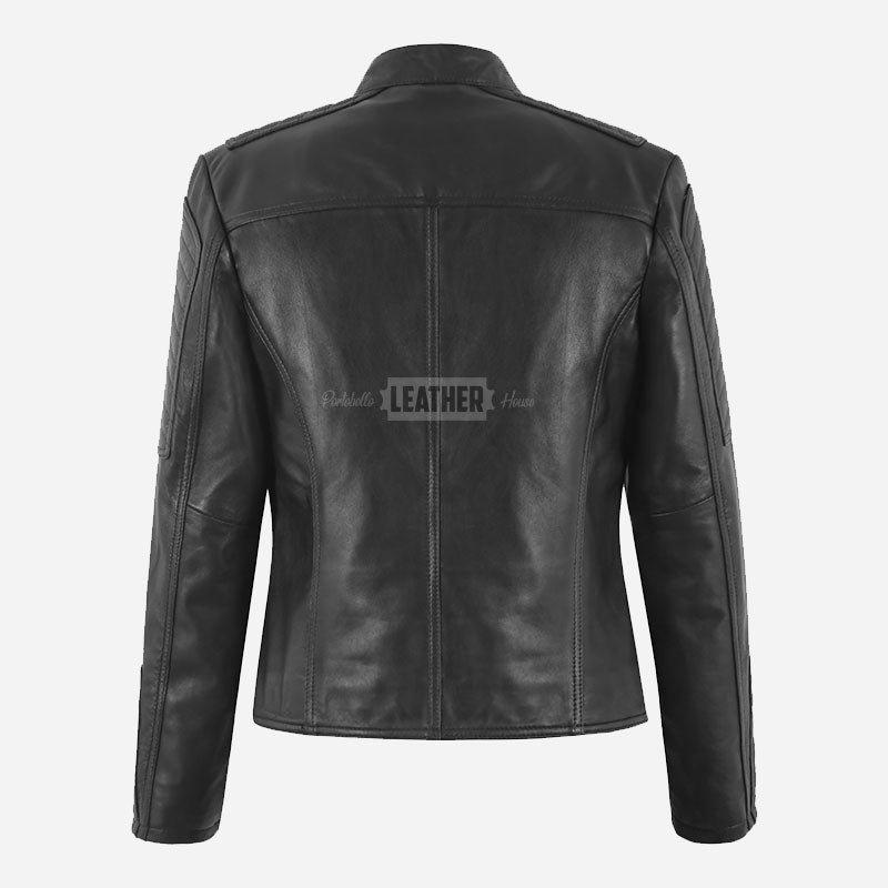 TARSEN Black Leather Jacket for Women