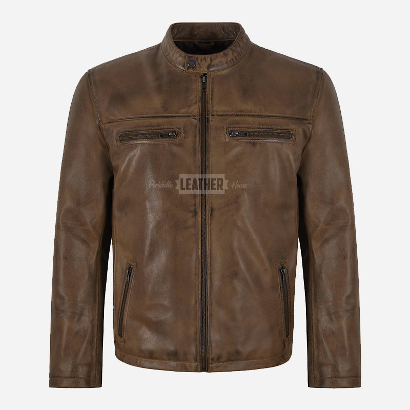 BENNY Men's Leather Racer Jacket Vintage