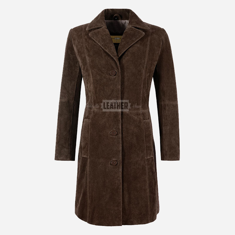 VIONNA Women's Brown 3/4 Length Suede Coat