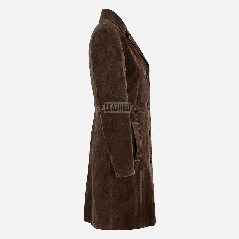 VIONNA Women's Brown 3/4 Length Suede Coat