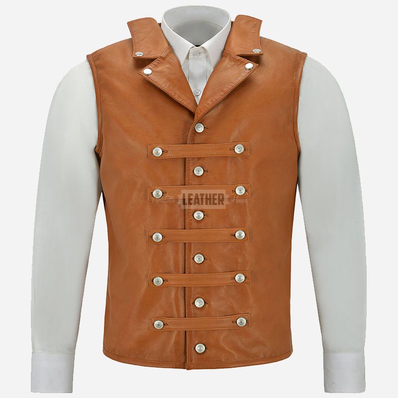 AURVAN Studded Leather Waistcoat with Laced Back