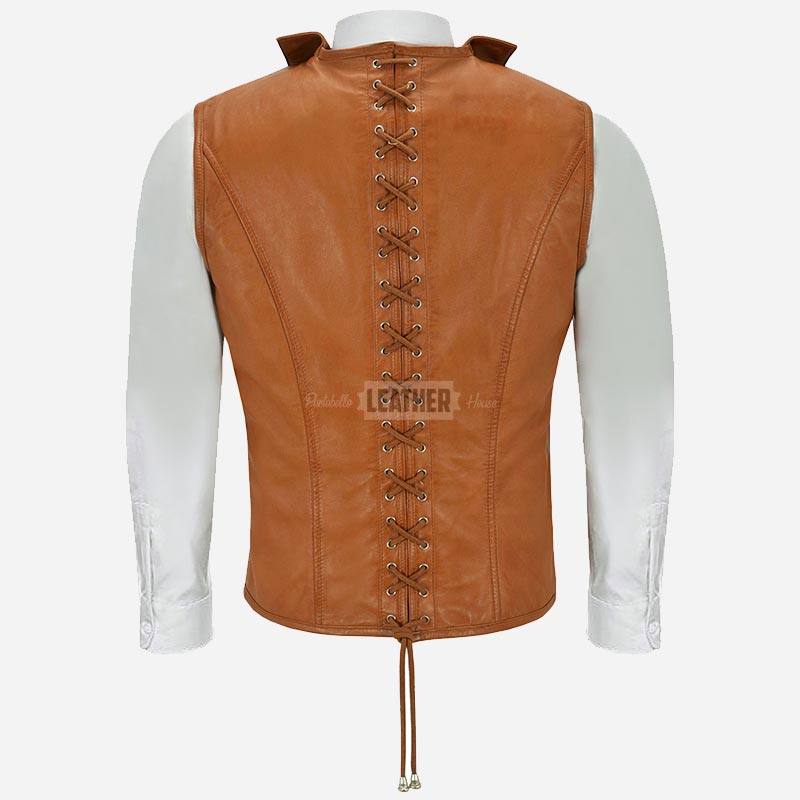 AURVAN Studded Leather Waistcoat with Laced Back