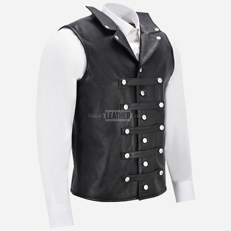 AURVAN Studded Leather Waistcoat with Laced Back