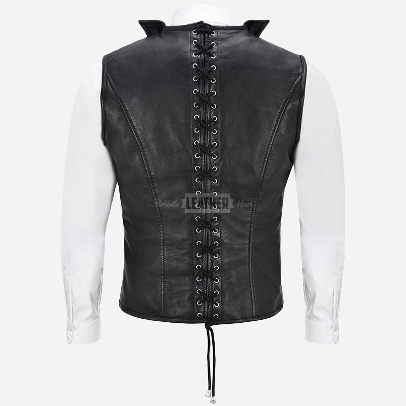 AURVAN Studded Leather Waistcoat with Laced Back