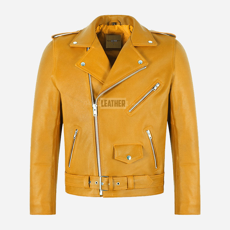 GRUZE Men’s Classic Leather Biker Jacket