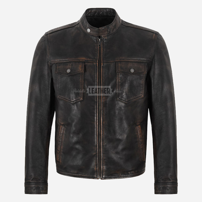 NEXAR Men's Black Vintage Leather Jacket