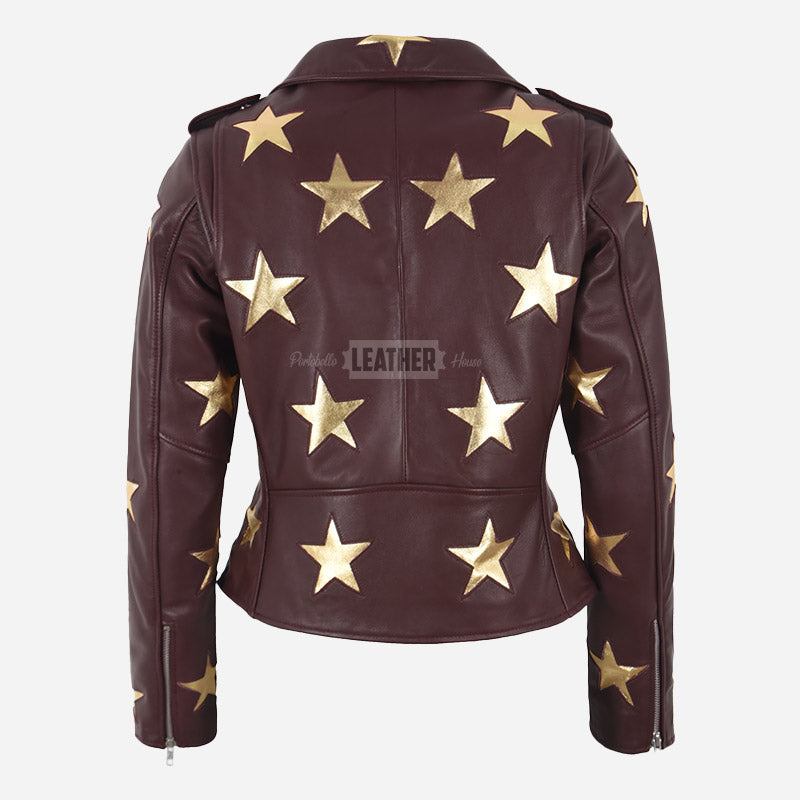 STELVIA Star Appliqué Leather Jacket Cherry
