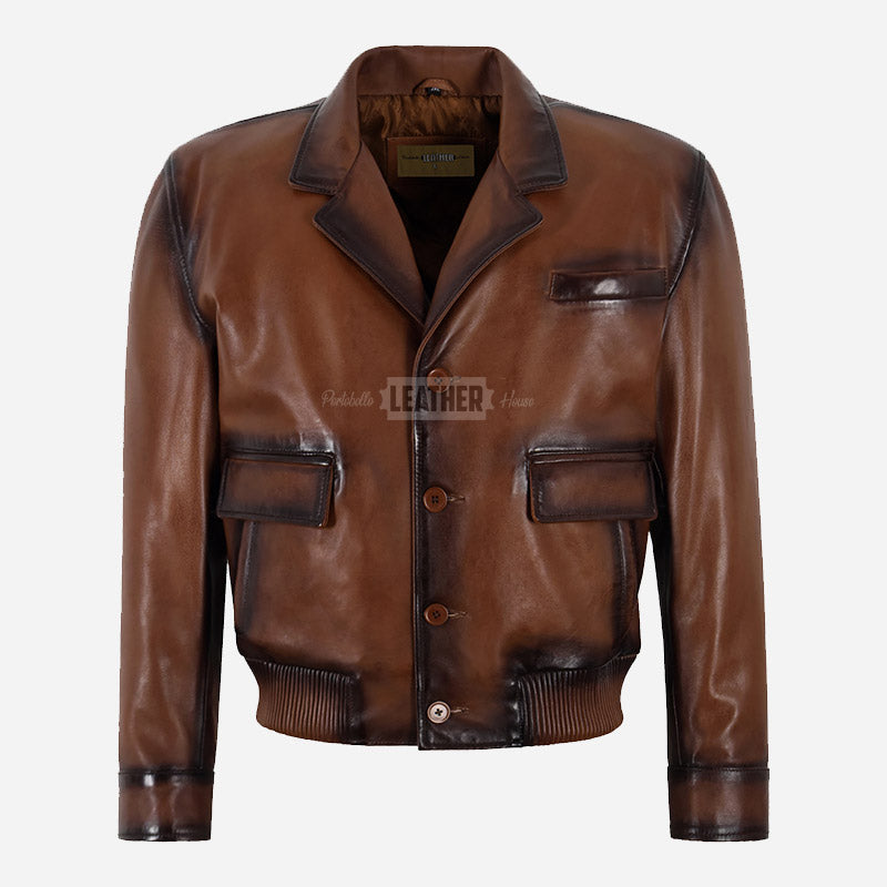 KAVREN 70's Leather Blouson Bomber Jacket