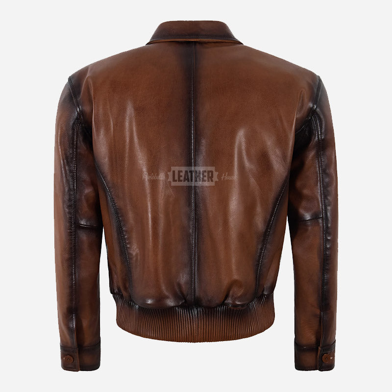 KAVREN 70's Leather Blouson Bomber Jacket