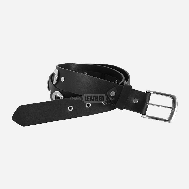 Men’s Concho Leather Belt Black