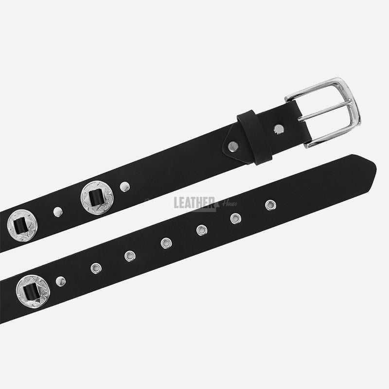 Men’s Concho Leather Belt Black