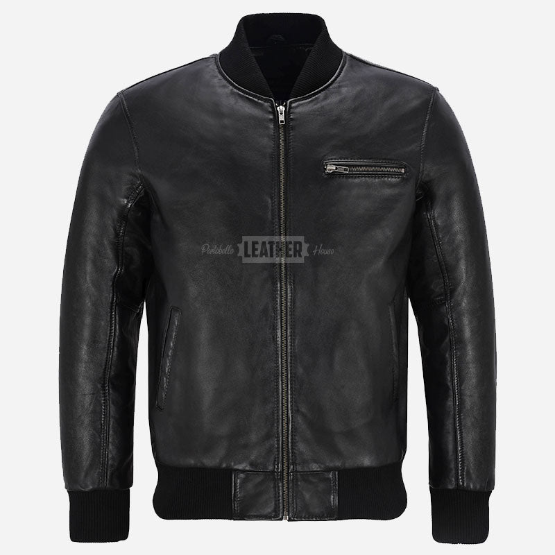 HOUSTON Men's MA-1 Leather Bomber Flight Jacket