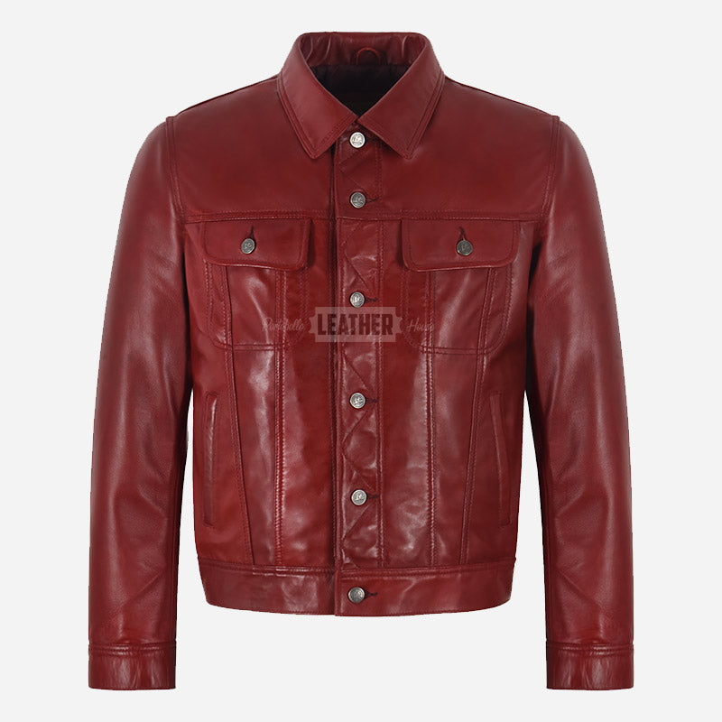 JAXLEY Leather Trucker Denim Jacket for Men