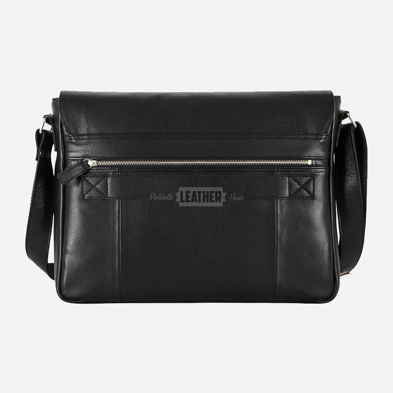 Black Leather Laptop Messenger Bag