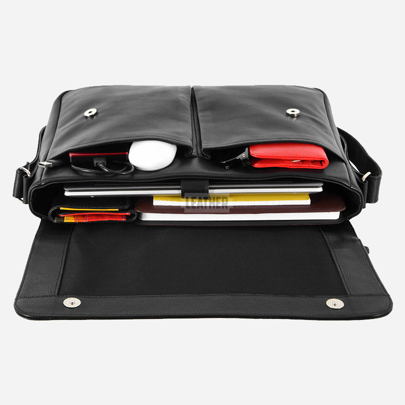 Black Leather Laptop Messenger Bag
