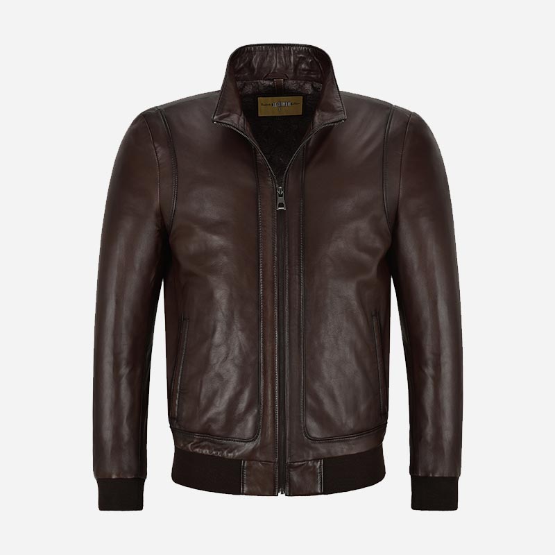 RULDEN Men's Leather Bomber Jacket Brown