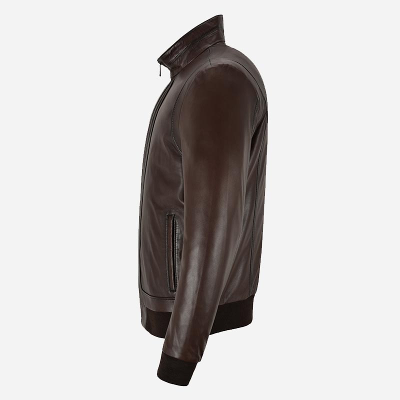RULDEN Men's Leather Bomber Jacket Brown