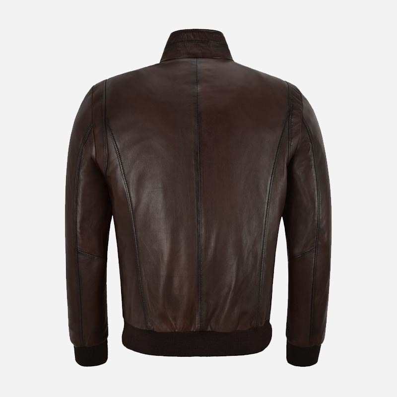 RULDEN Men's Leather Bomber Jacket Brown