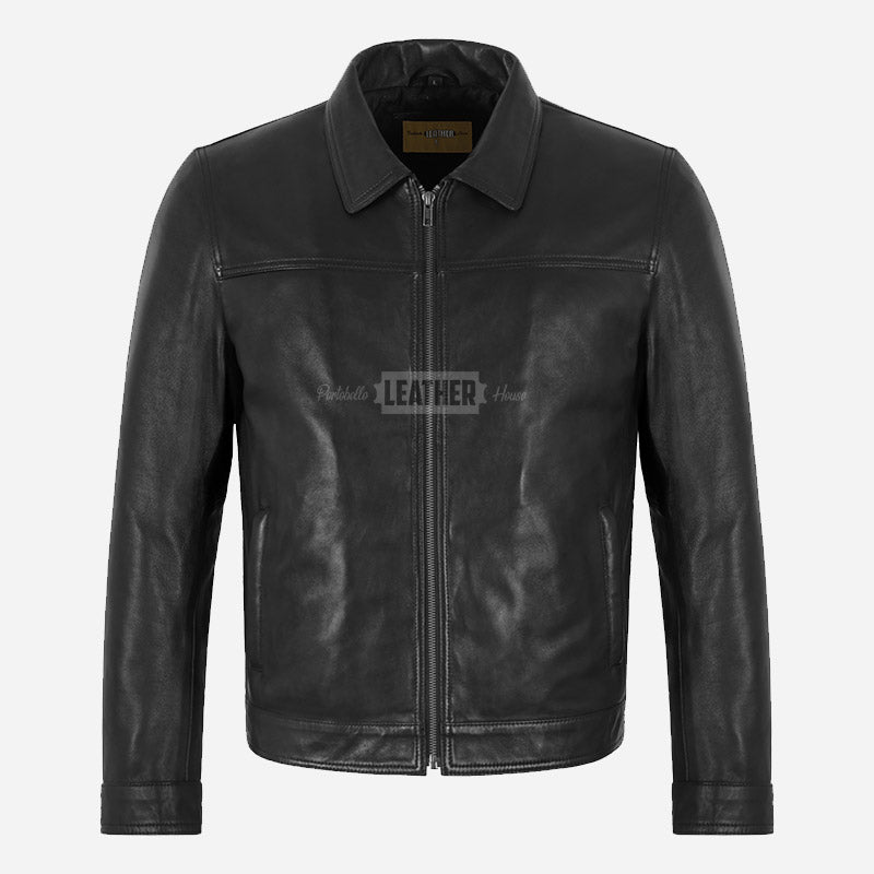 MORDRIX Men’s Collared Leather Jacket