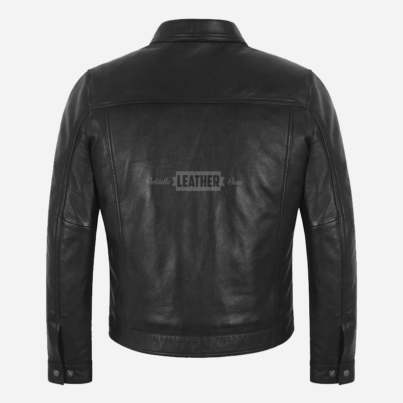MORDRIX Men’s Collared Leather Jacket